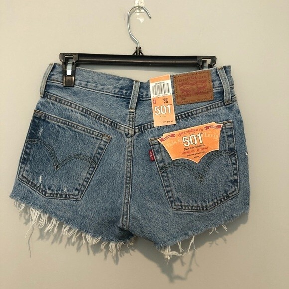 Levi’s 501 Jean Shorts Cut-Off Button Fly Grommet Detail Frayed Hem Size 25 NWT - Picture 8 of 10